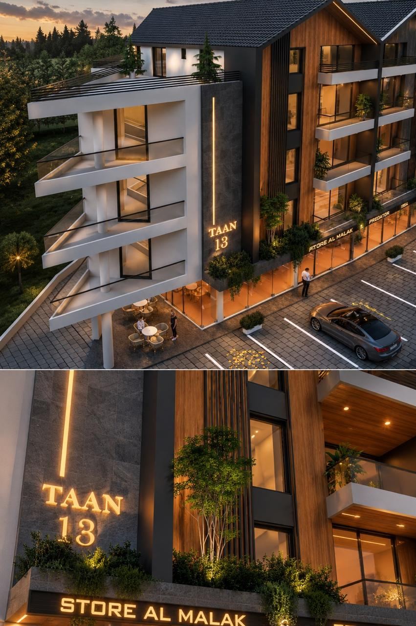 Corner of TAAN 13 with timber slats, a glazed stair core and stacked balconies